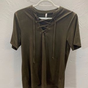 Suede Lace up T-shirt